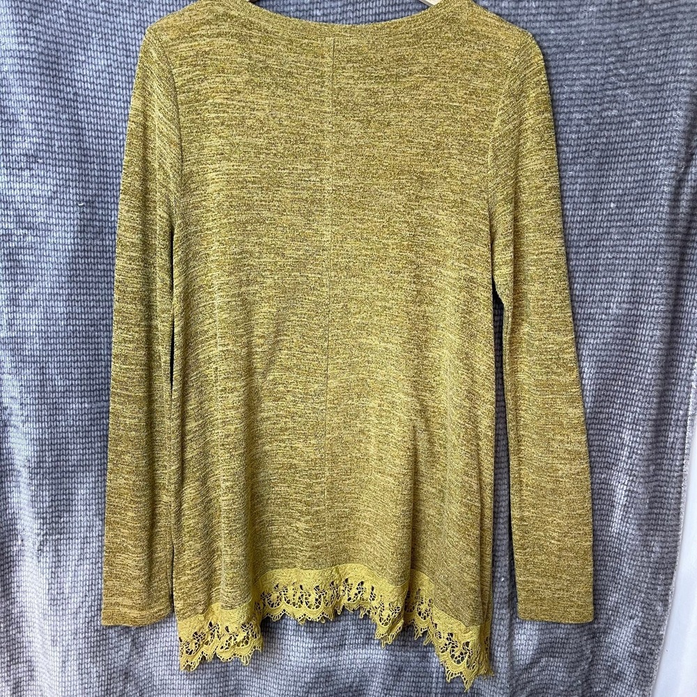 Easel Longsleeve Top Women Boho S Mustard Yellow Lace Trim Layering Tunic Casual - Picture 2 of 5